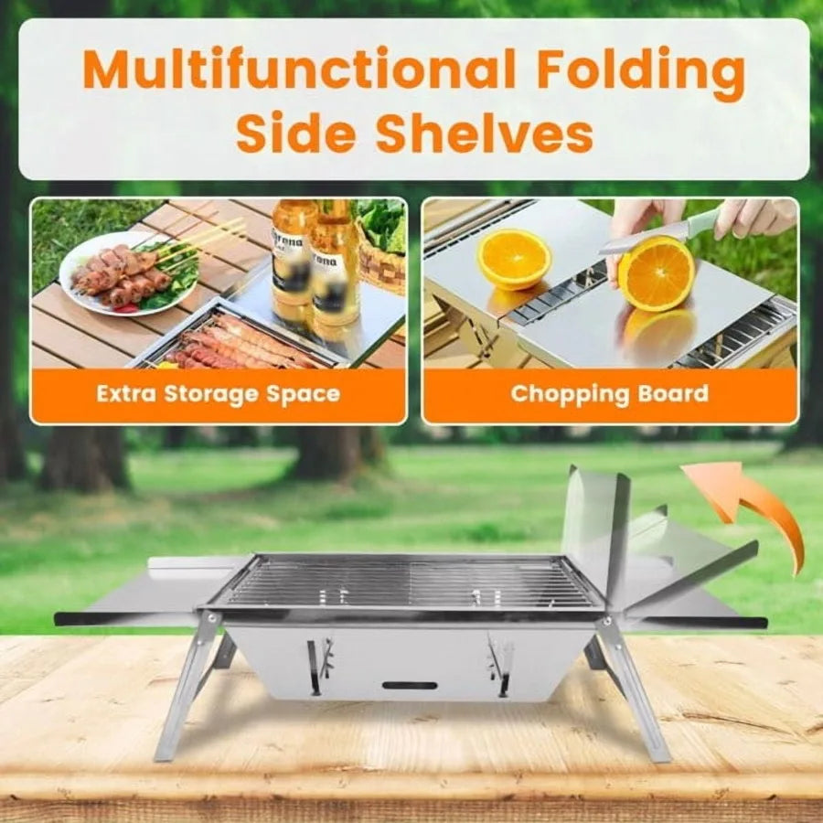 Foldable Charcoal Grill Stainless Steel Portable Tabletop Barbecue