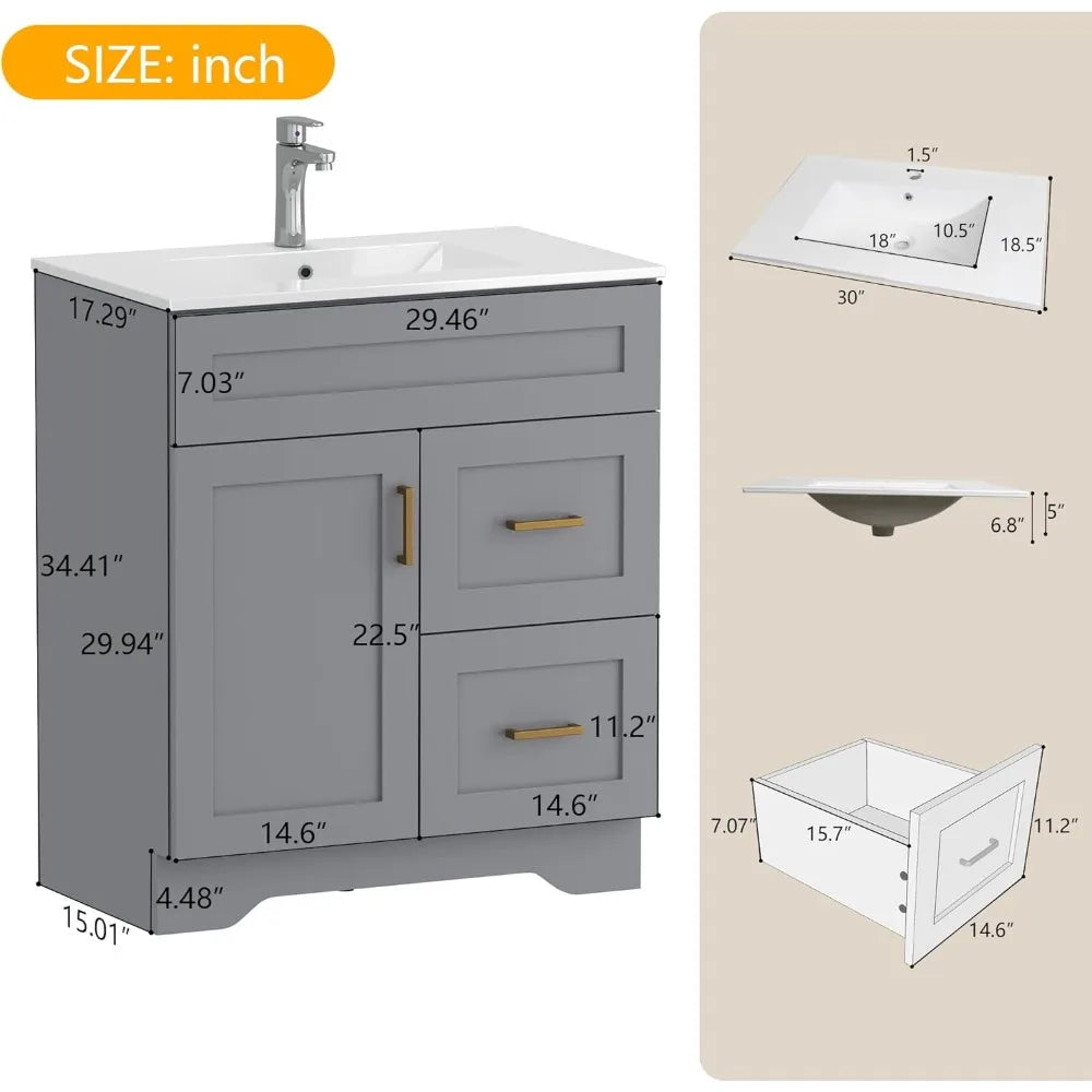 Modern Bathroom Vanity And Sink Combo With Storage Drawers