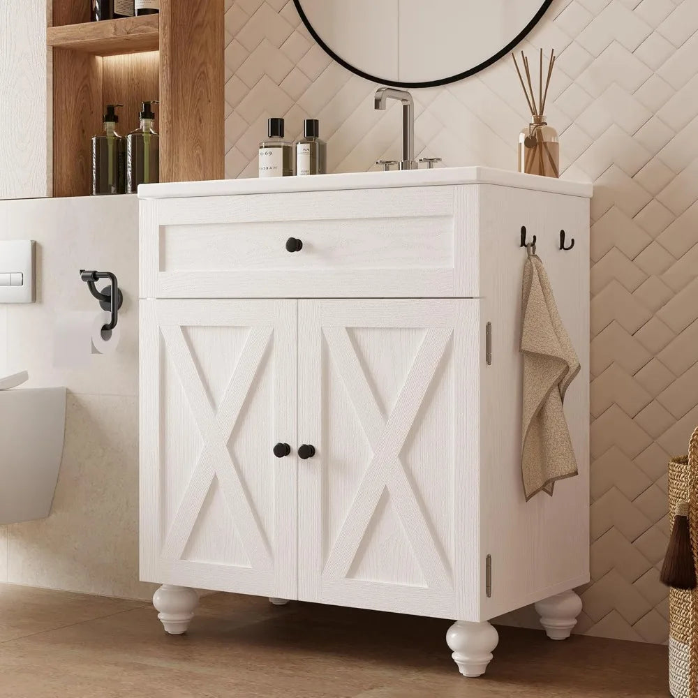 TIFICY Farmhouse Bathroom Vanity With Sink And 2-Tier Storage Shelves