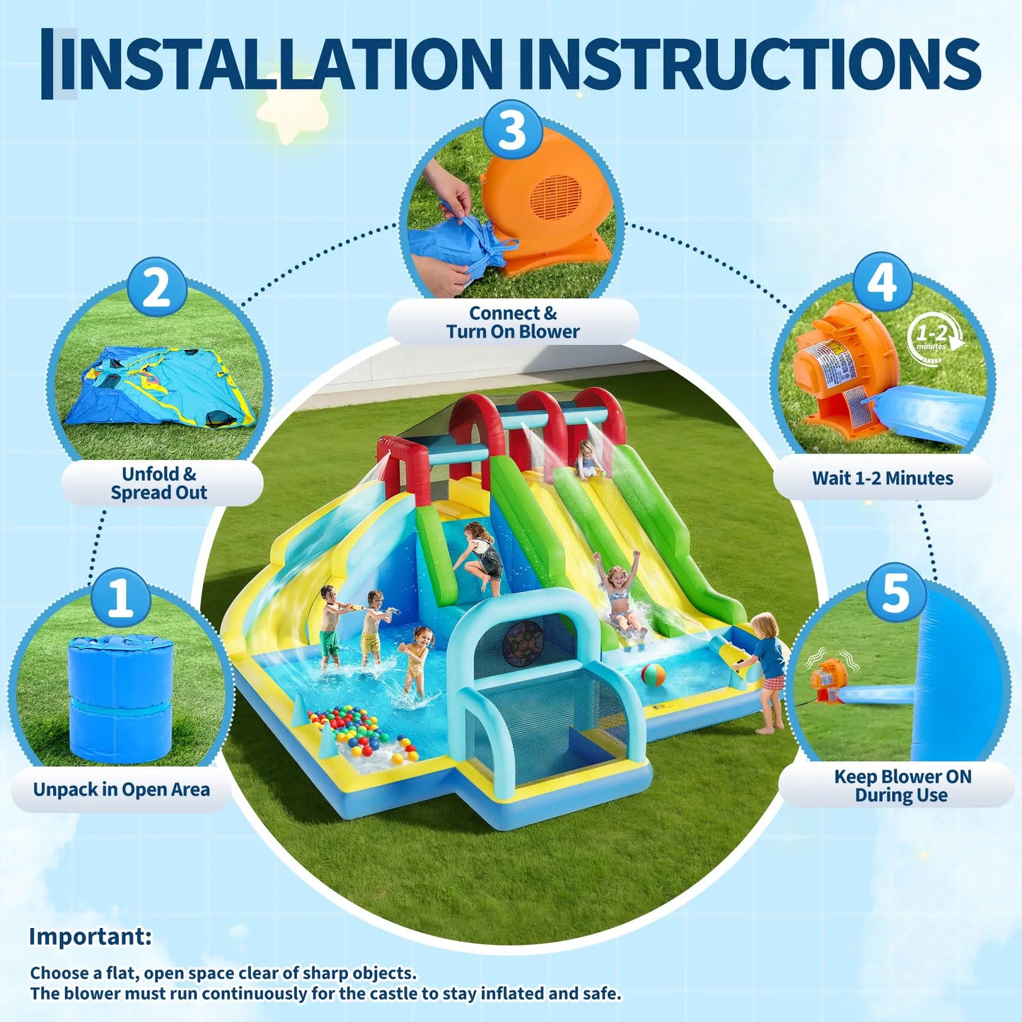 HiMISS Inflatable Bounce House With 3 Water Slides