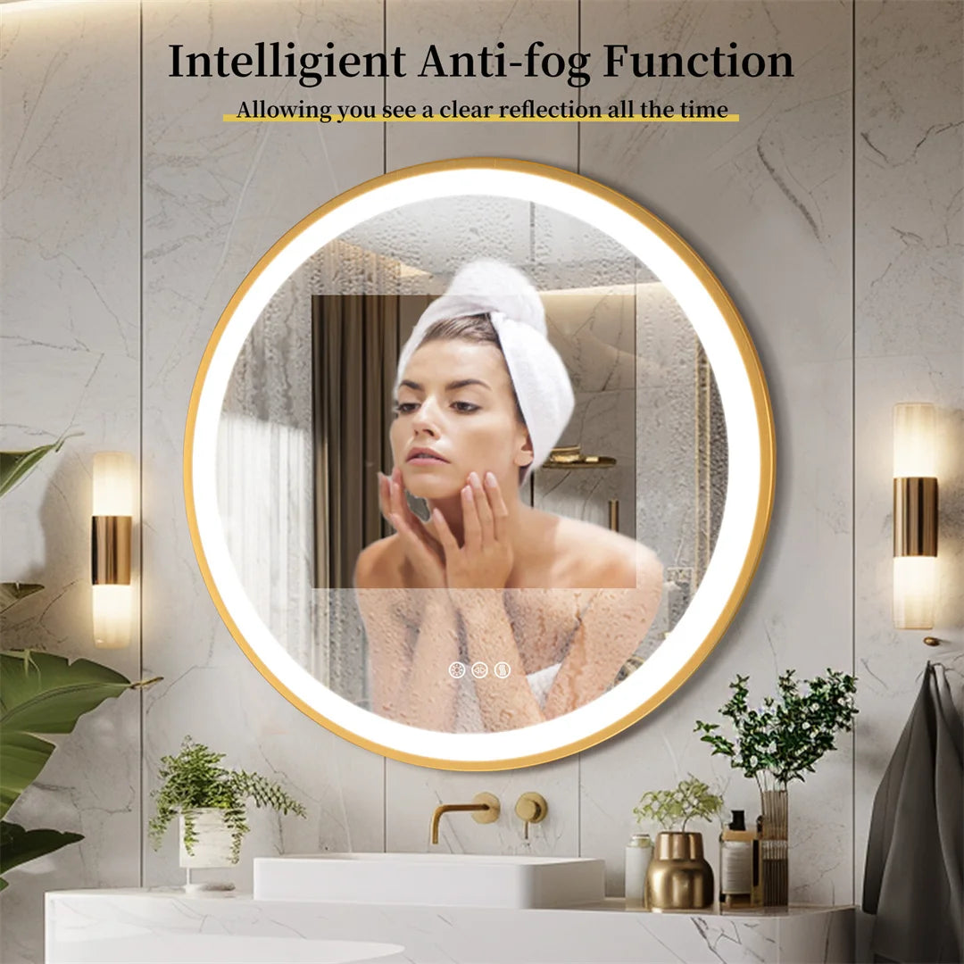 LUVODICRI Waterproof LED Bathroom Mirror Defog 3-Stage Dimming