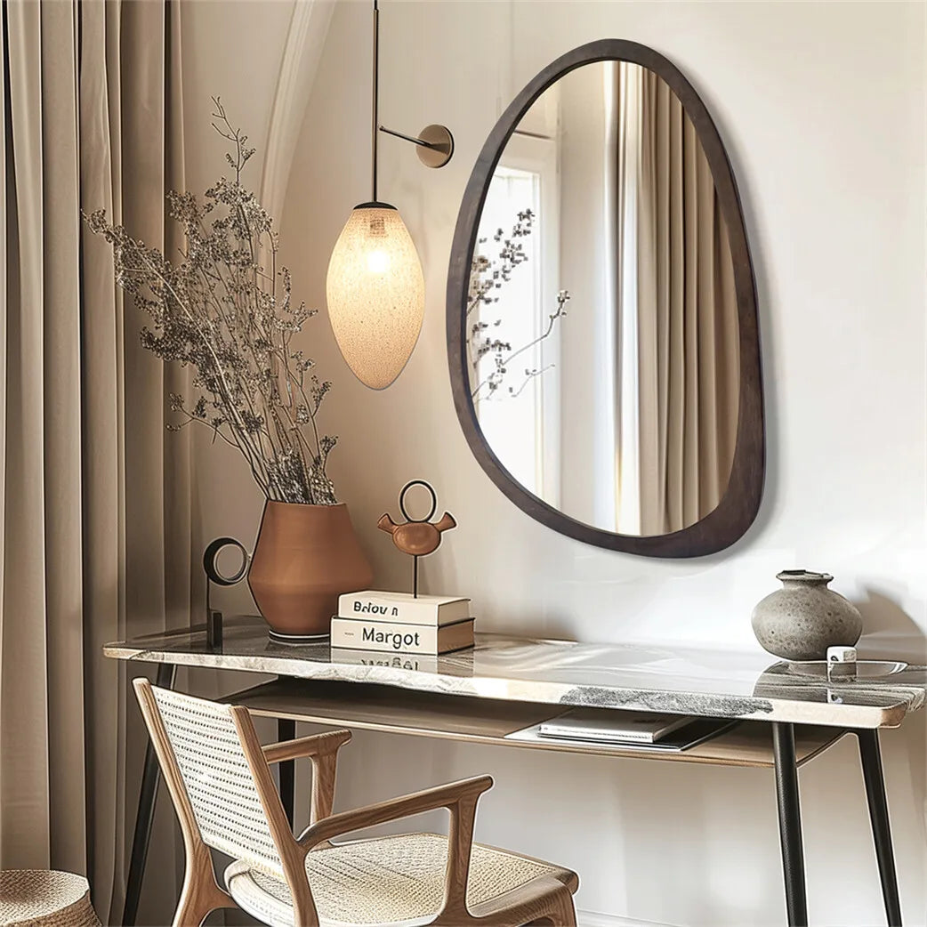 BORWART Wall Mirror With Black Walnut Wood Frame Industrial