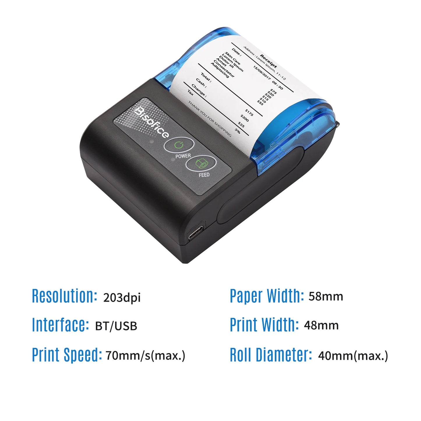 KKMOON Portable Mini Thermal Printer Wireless USB Receipt Printer