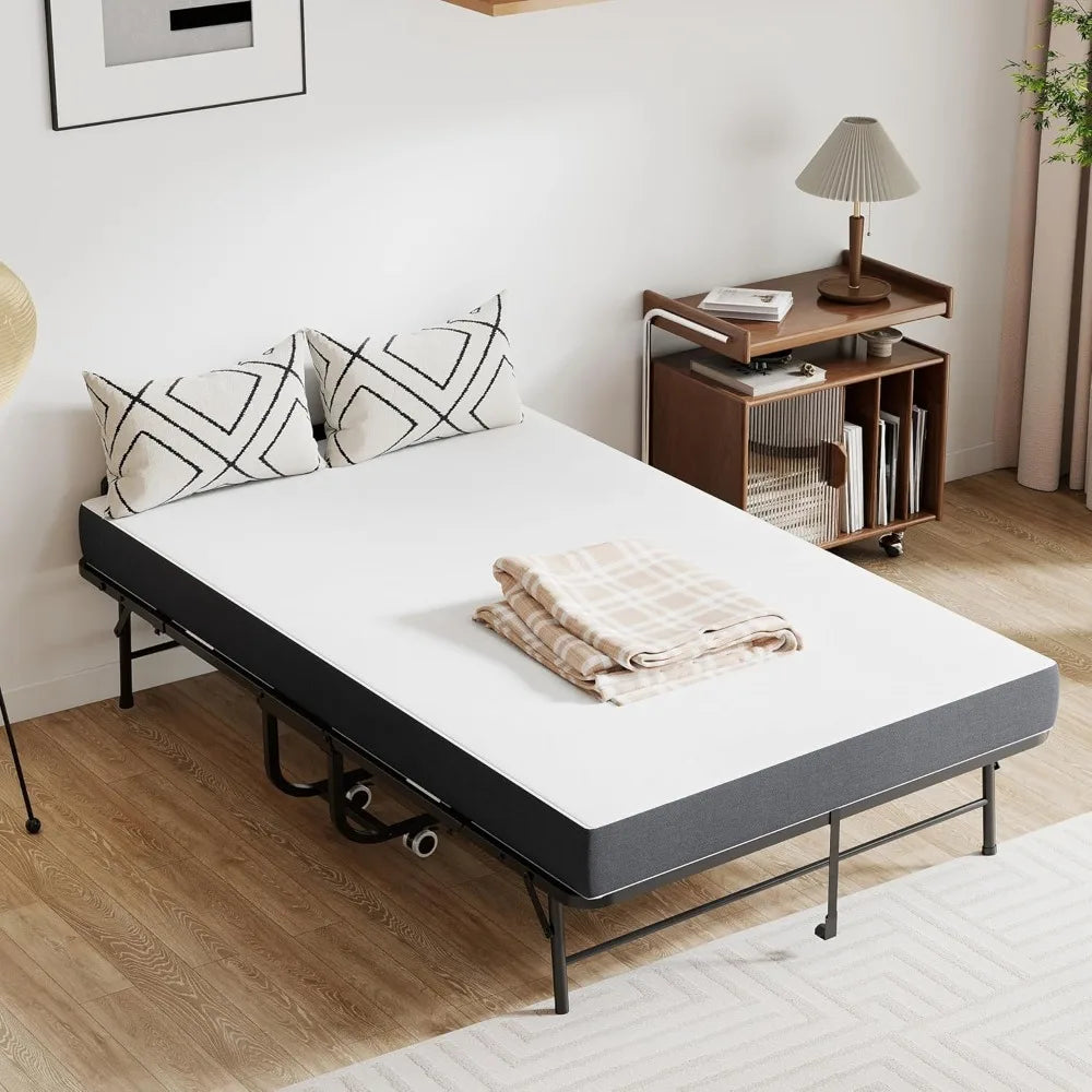 RBXC Folding Bed With Mattress Rollaway Headboard Sturdy Metal Frame
