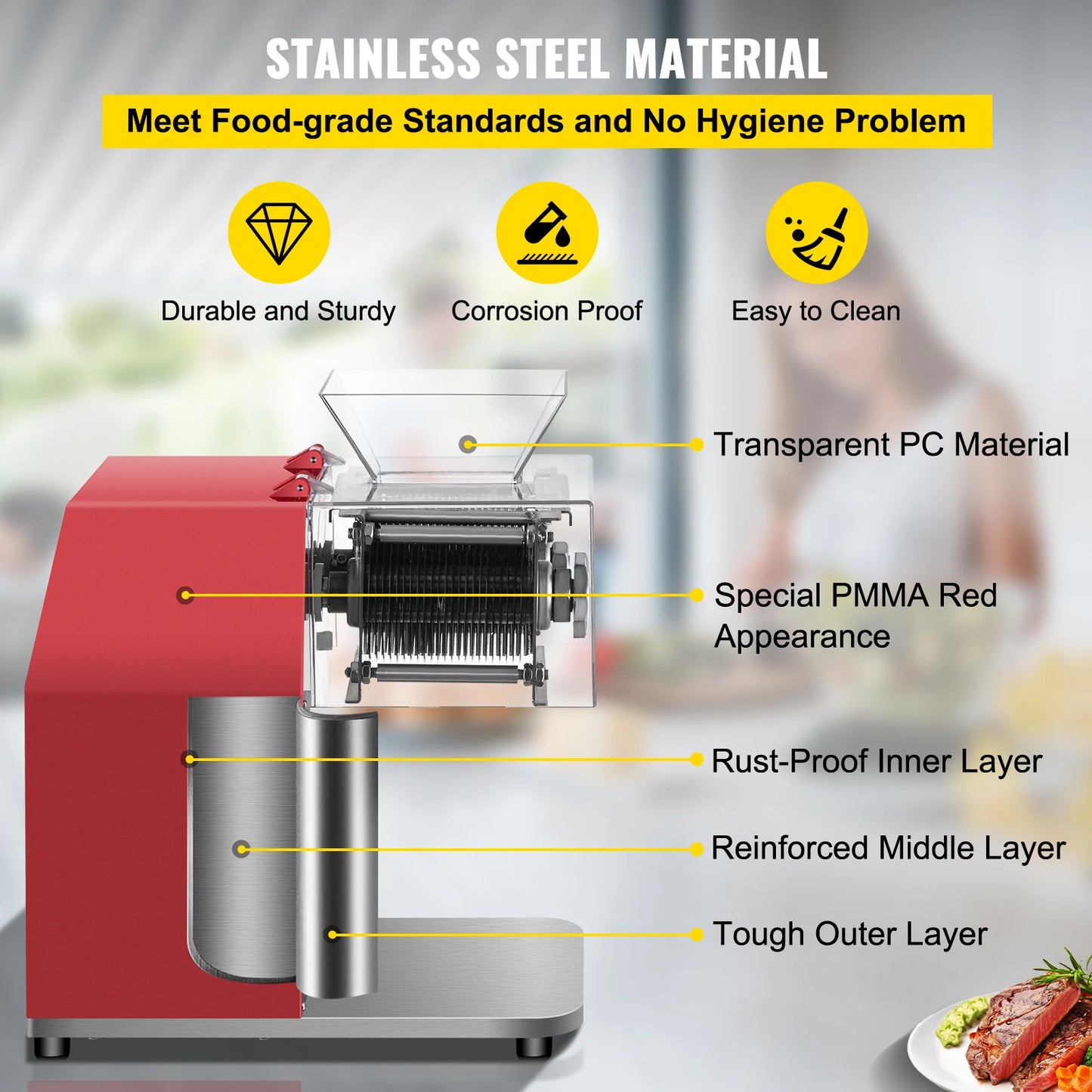 VEVOR Commercial Electric Meat Slicer Grinder Vegetable Cutter Shredder 850W