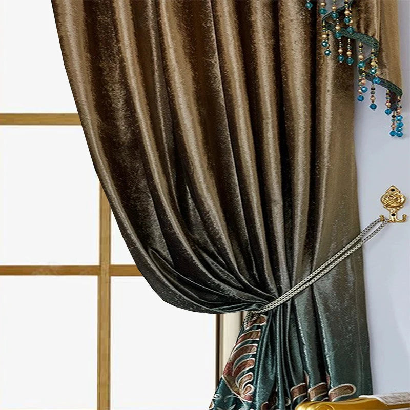 Luxurious 2Pcs Curtains for French Window Living Room Sunscreen Blackout