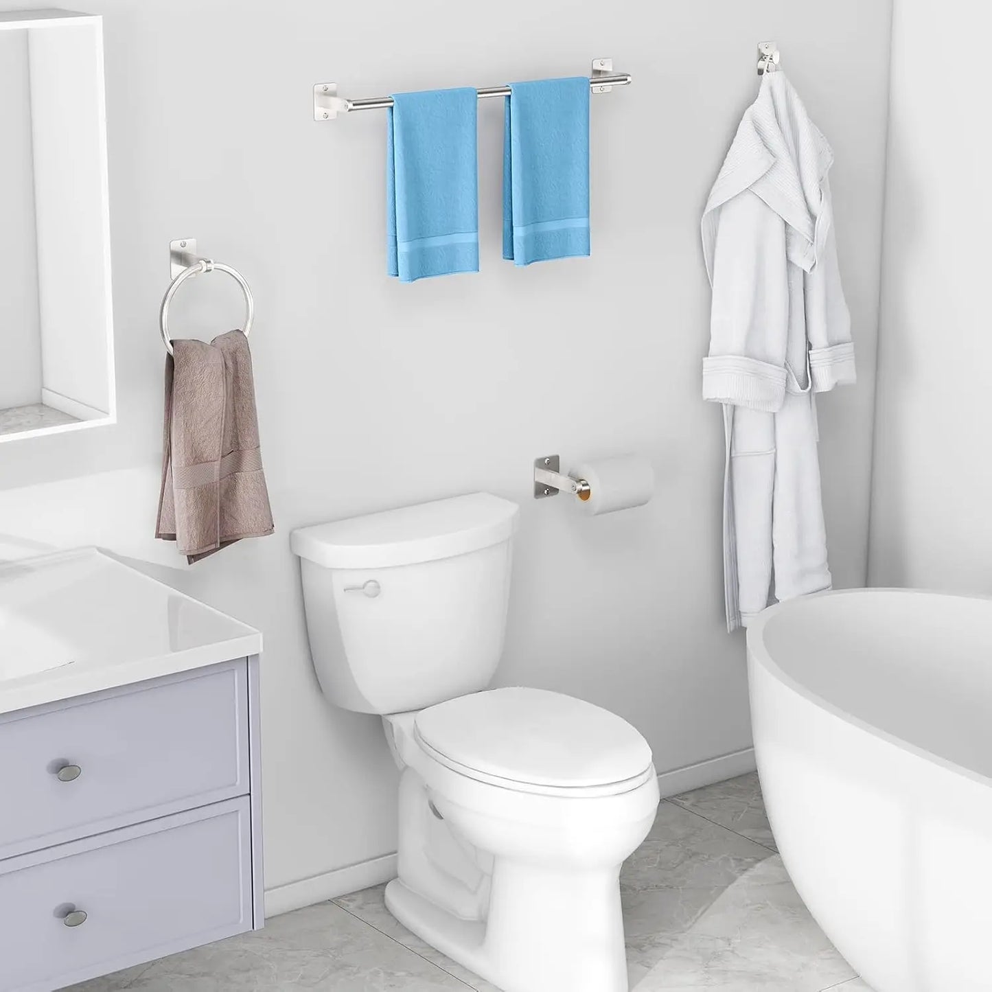 Brushed Nickel Bathroom Accessories Set With Towel Bar Toilet Paper Holder
