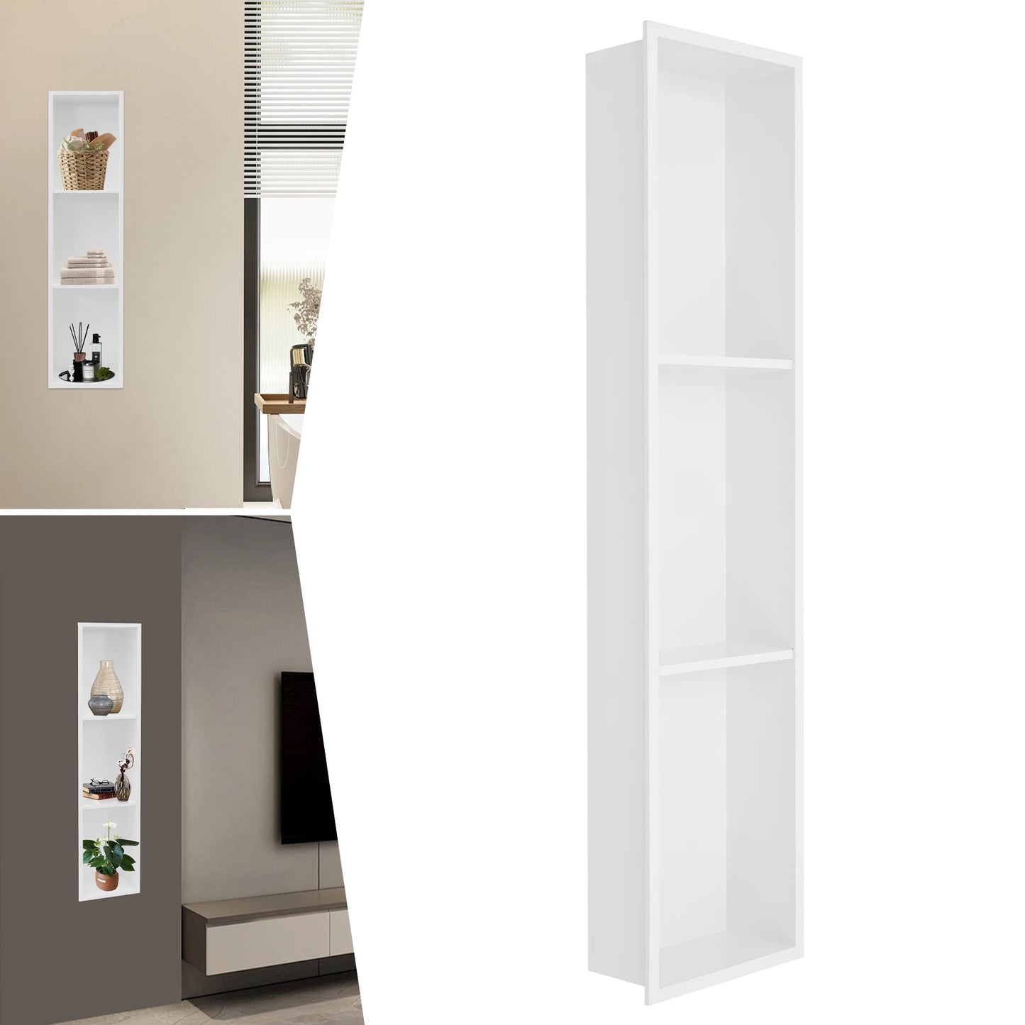 304 Stainless Steel Rectangular Shower Niche Wall Mounted 3 Tier