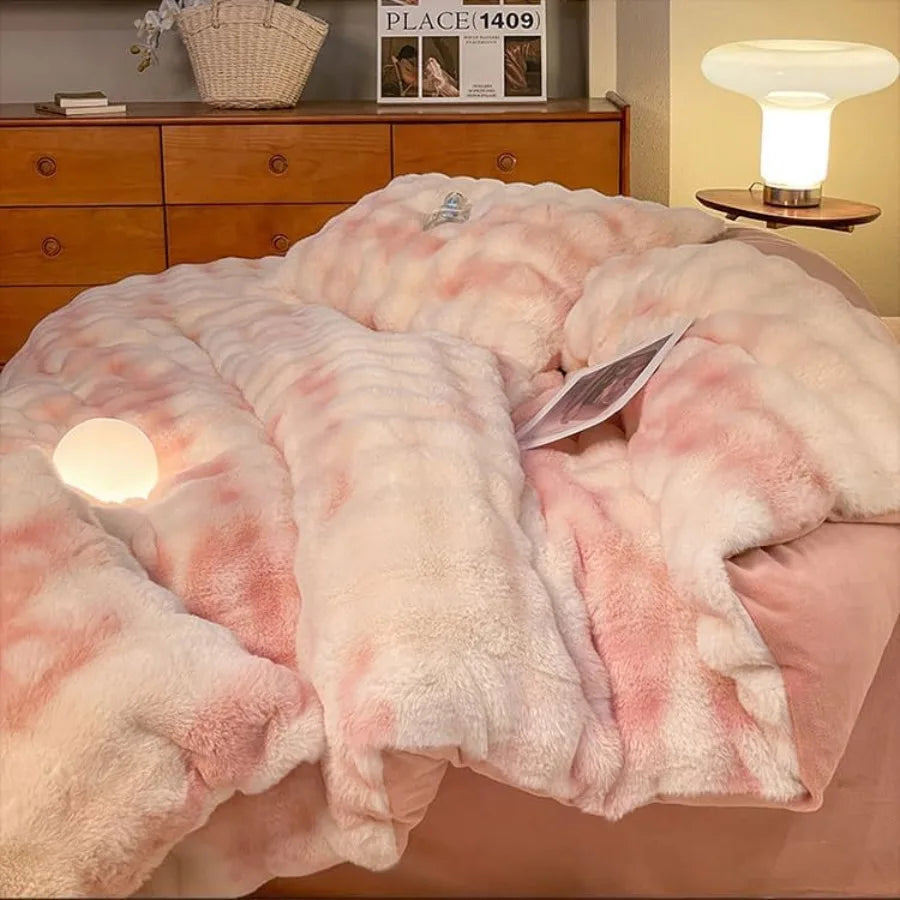 Fluffy Plush Shaggy Bedding Set 4 Piece Duvet Cover Pillowcases