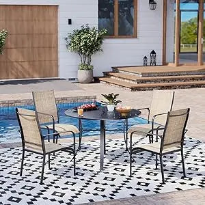 All-Weather Rattan Patio Dining Set With Wood Table And Removable Cushions