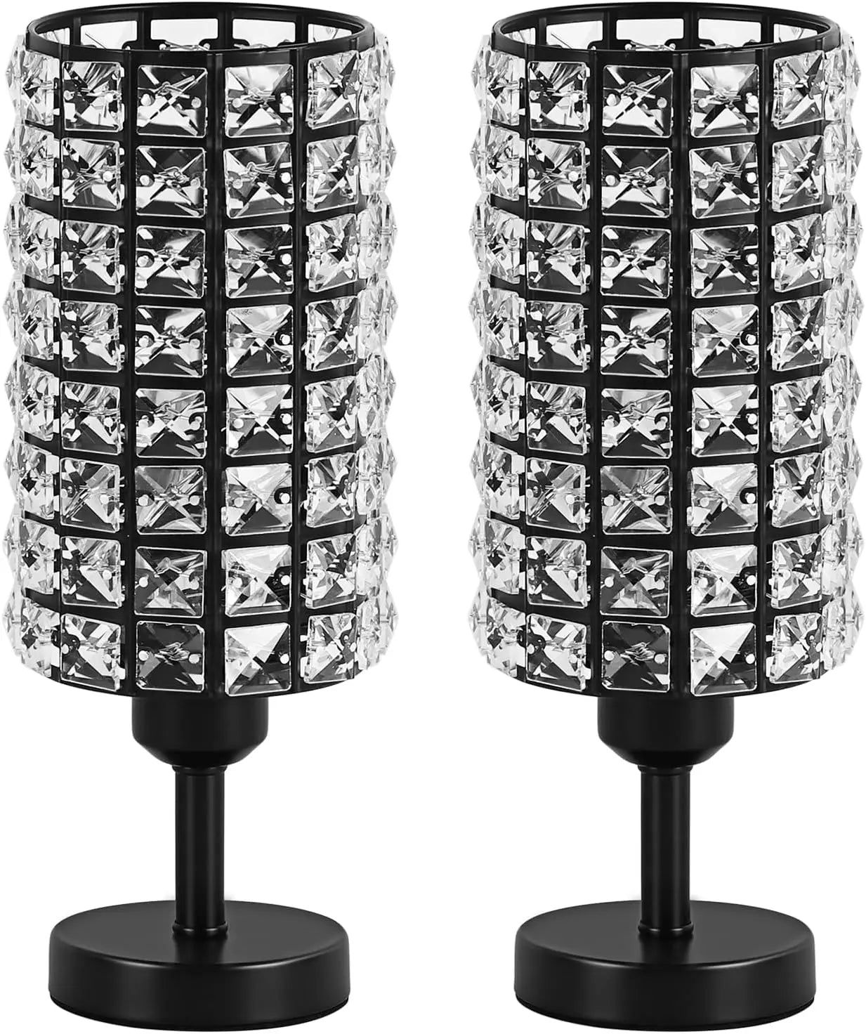Elegant Crystal Table Lamps Set of 2 Black Modern Bedside Nightstand Lamps