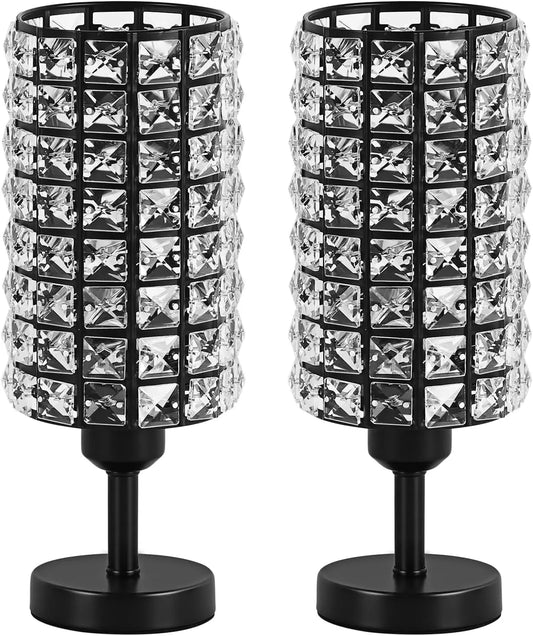 Elegant Crystal Table Lamps Set of 2 Black Modern Bedside Nightstand Lamps