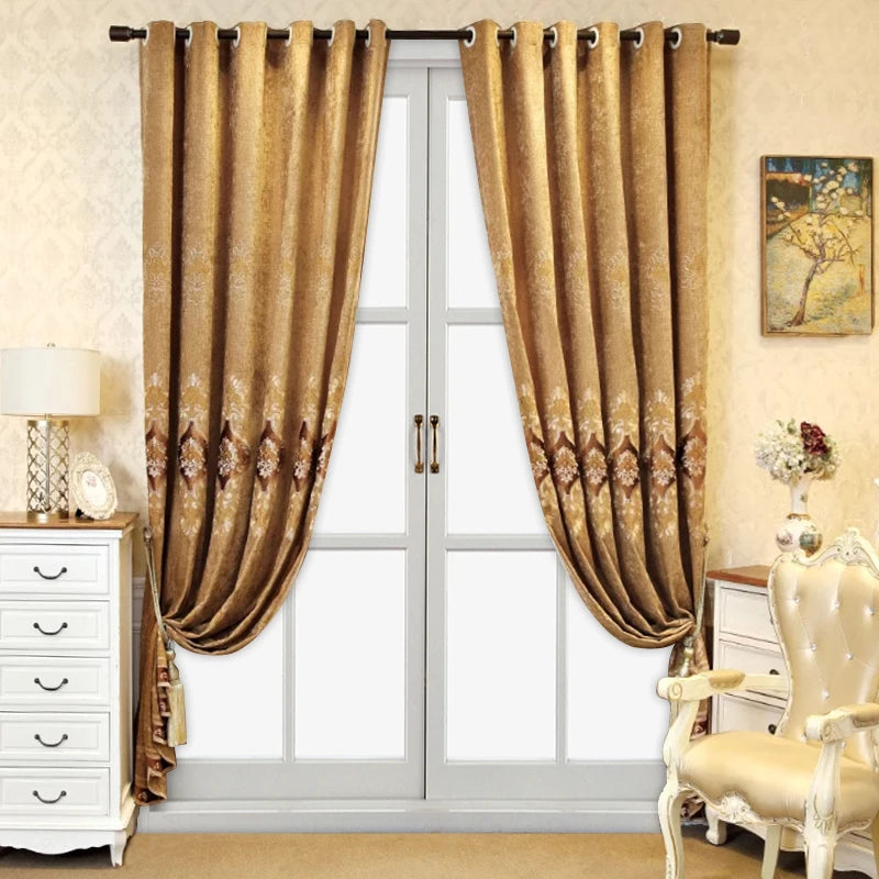 Luxury Chenille Embroidered Curtain Panels for Living Room 2pcs