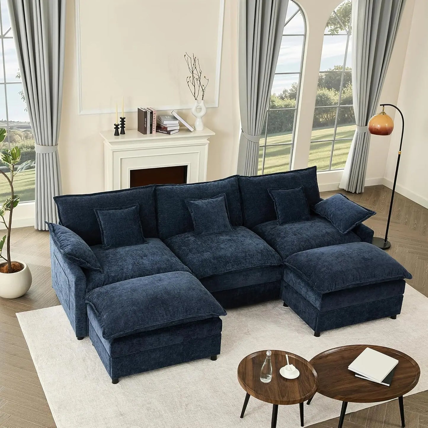 Modular U Shaped Sectional Sofa With Movable Ottoman