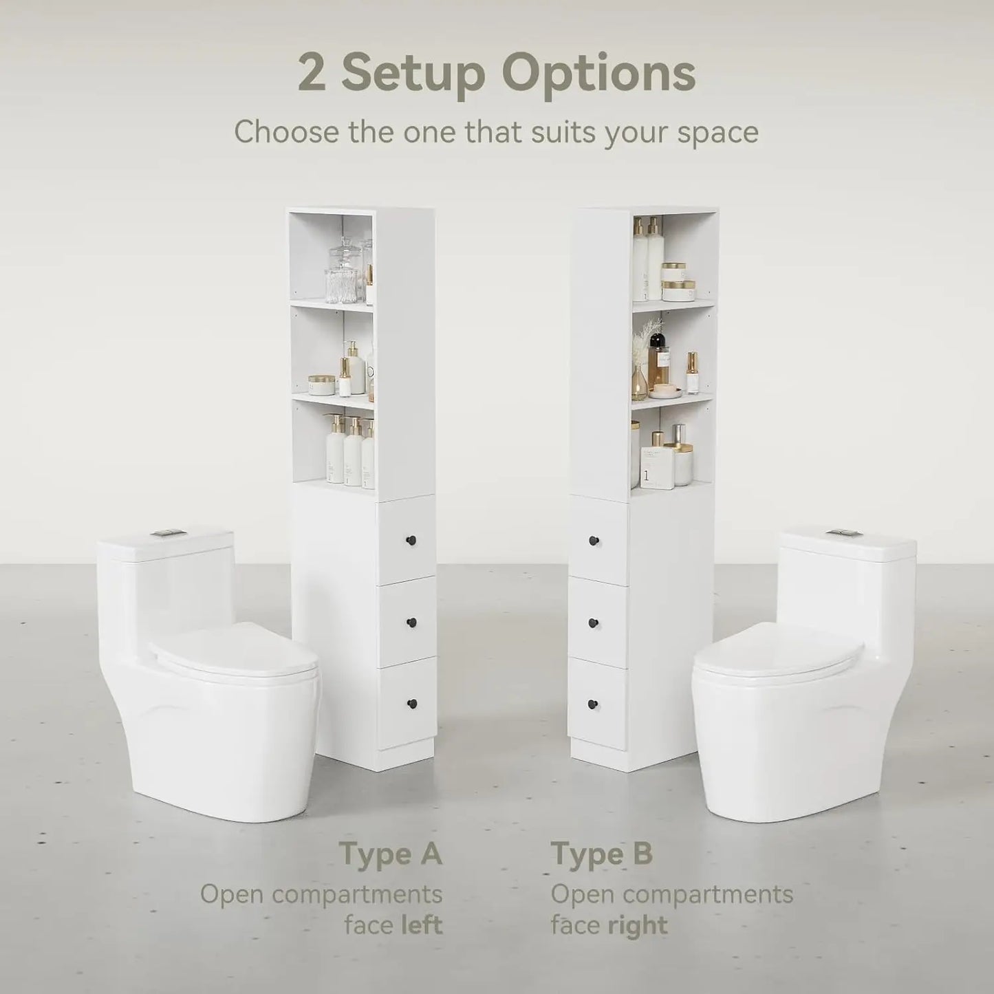 XMSJ Storage Cabinet Tall Narrow Bathroom Organizer With Three Level Shelves