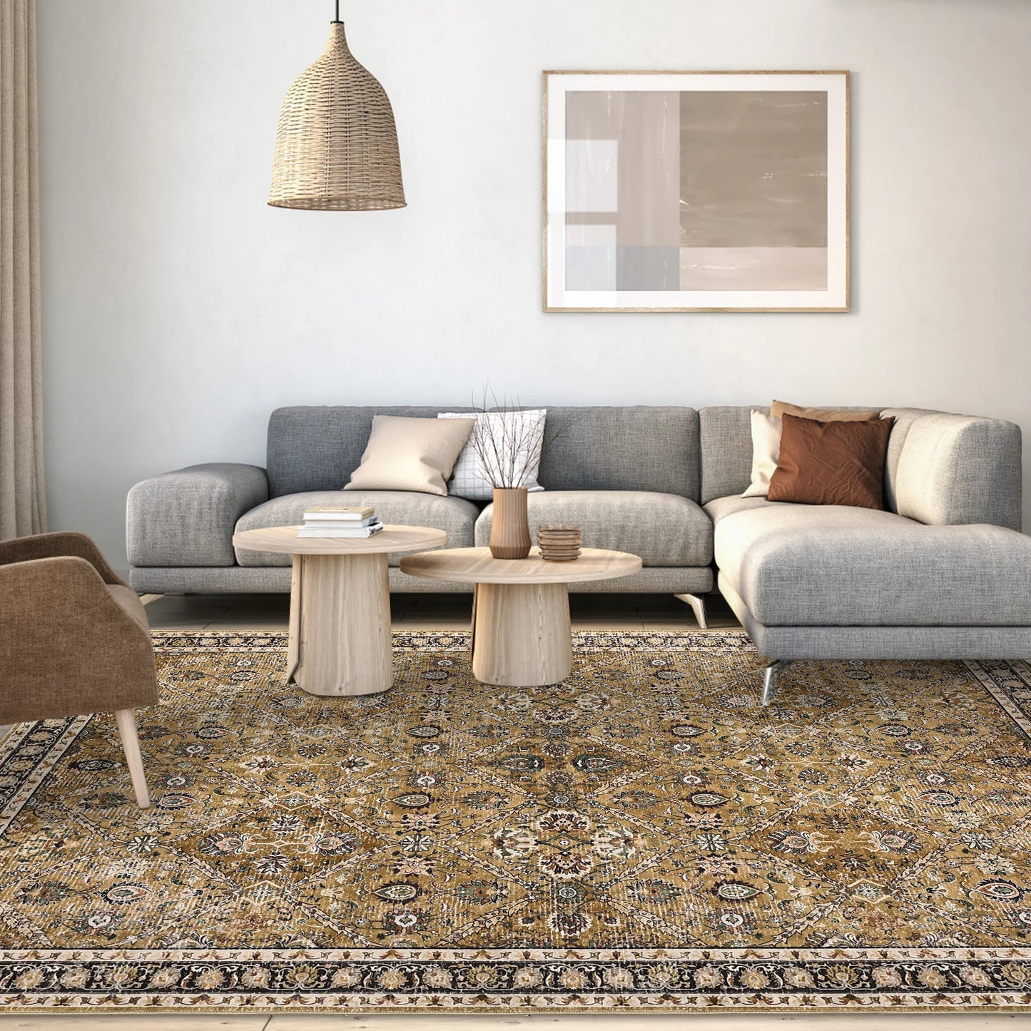 Machine Washable Non Slip Low Pile Moroccan Trellis Rug Stain Resistant
