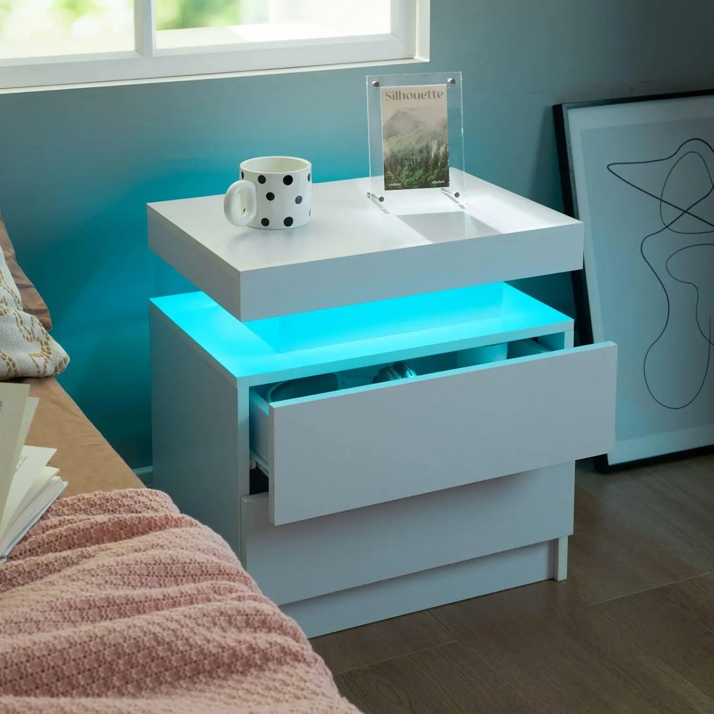 XMSJ Nightstand Set With LED Light And Two Drawers Bedside