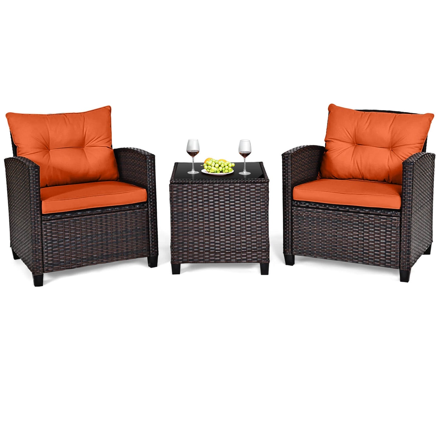 HOMASIS 3 Piece Patio Rattan Furniture Set Cushioned Conversation Sofa
