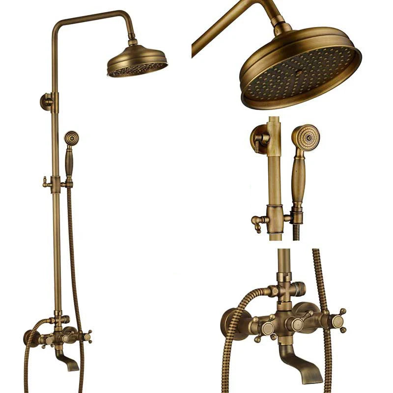 SAFLIHCAR Brass Antique Shower Faucet Set Wall Mount Dual Handshower
