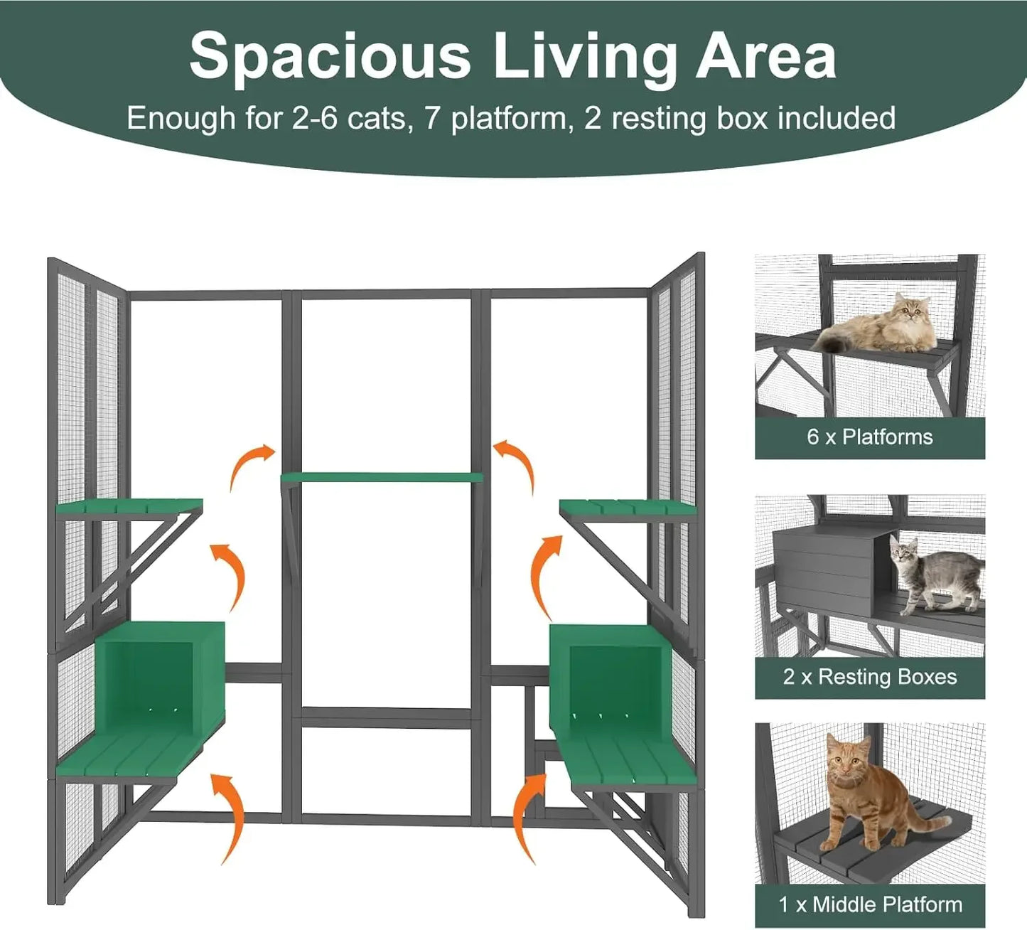 XMSJ Catio Outdoor Cat Enclosure For Multiple Cats Walk-In With Waterproof Roof