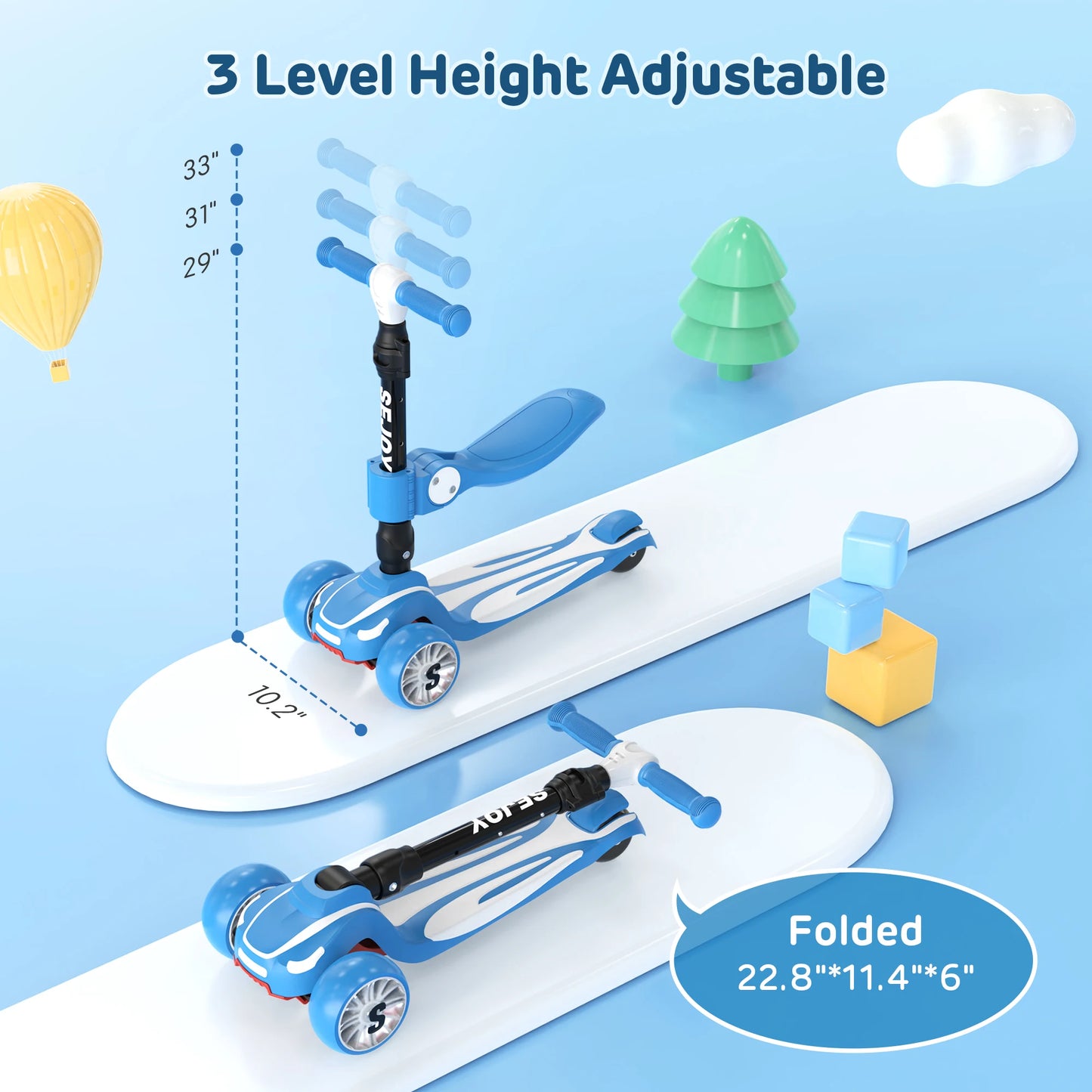 Three Wheel Kick Scooter With LED Lighted Wheels For Kids