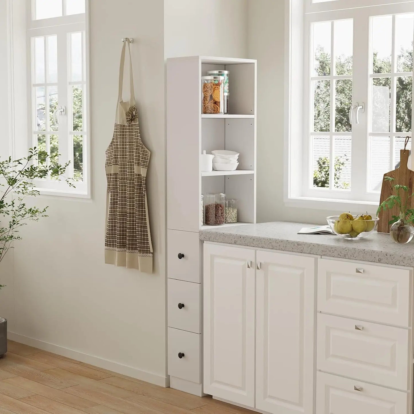 XMSJ Storage Cabinet Tall Narrow Bathroom Organizer With Three Level Shelves