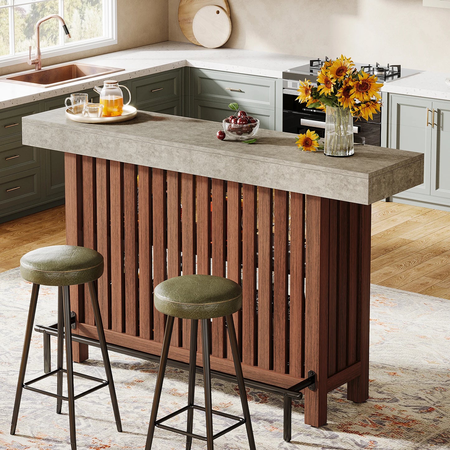 Tribesigns Bar Unit 2-Tier Pub Table Cabinet