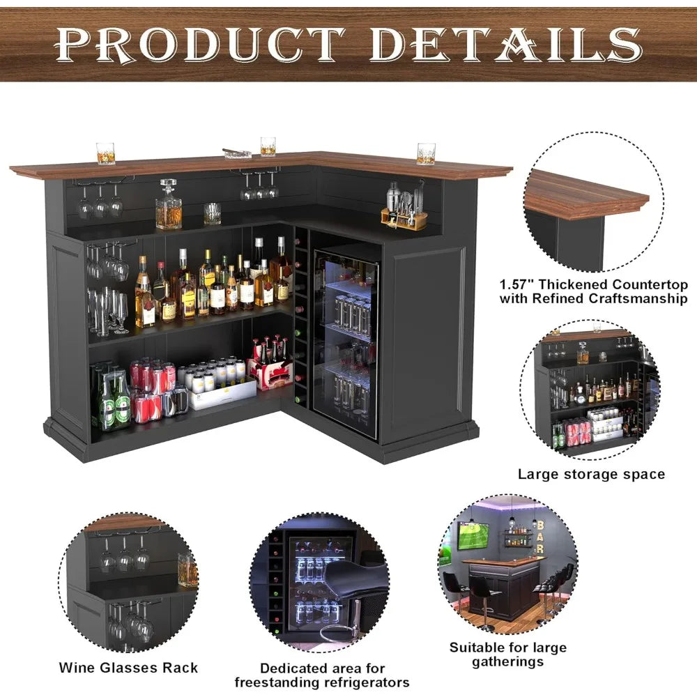 L Shaped Home Bar Cabinet With Fridge Space For Basement