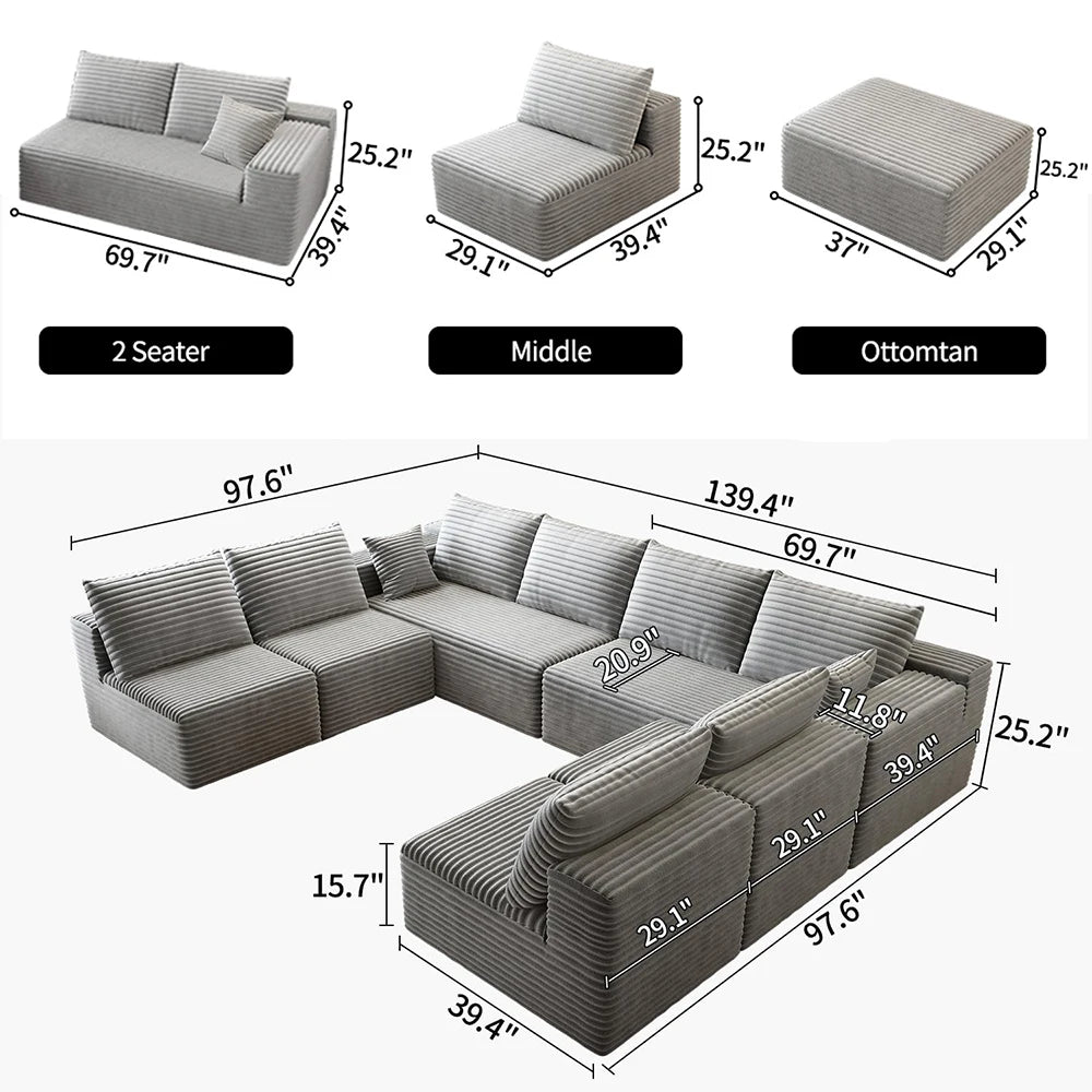 YQXHCN Cloud Module Sofa Set Velvet Corduroy Modular