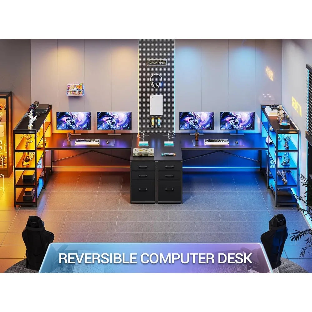 L Shaped Gaming Desk Reversible U Shaped Computer Desk With Power Outlet