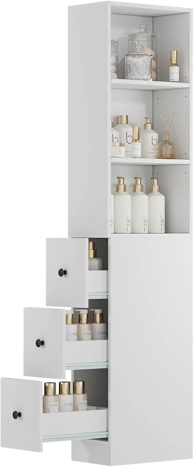 XMSJ Storage Cabinet Tall Narrow Bathroom Organizer With Three Level Shelves