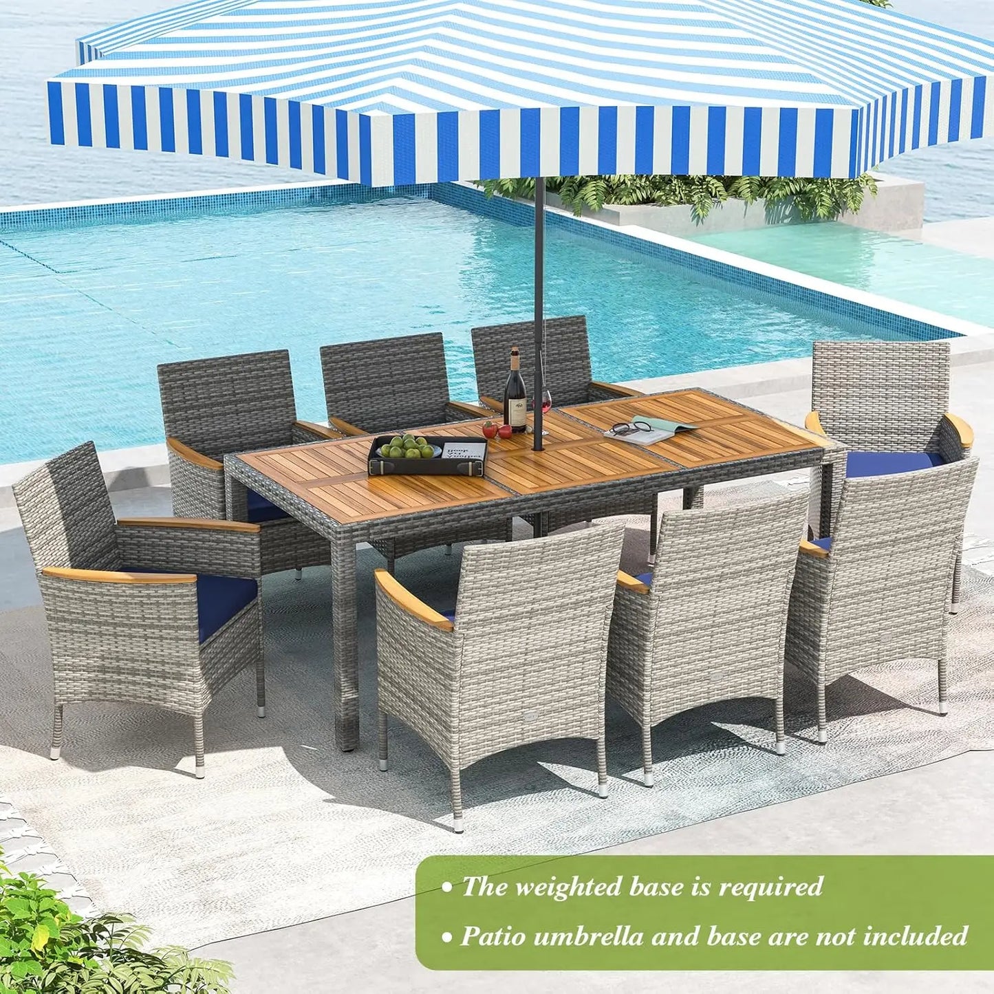 Rattan Outdoor Dining Set 9 Pieces With Cushioned Wicker Chairs