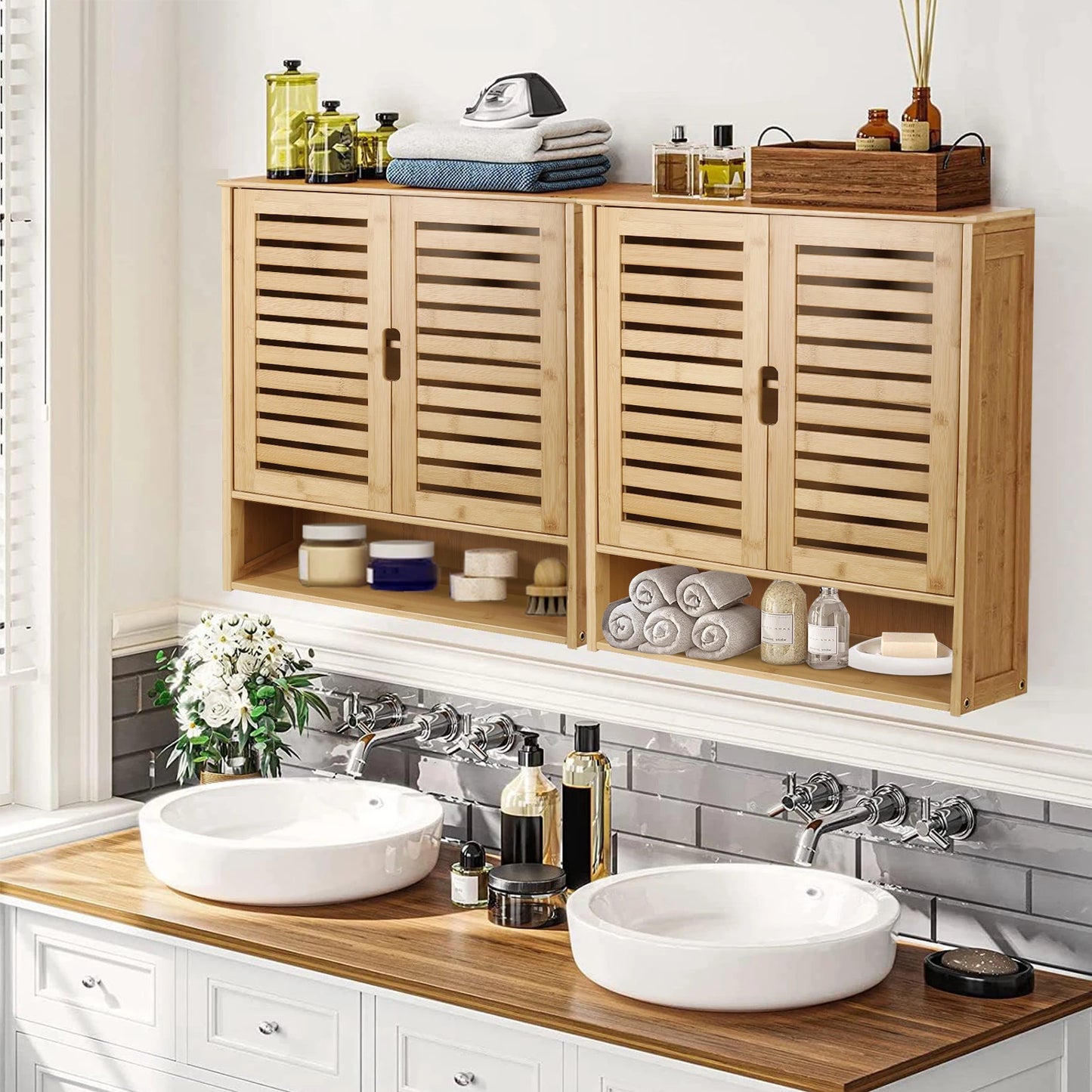 Wisfor Wall Mounted Bamboo Bathroom Medicine Cabinet Storage