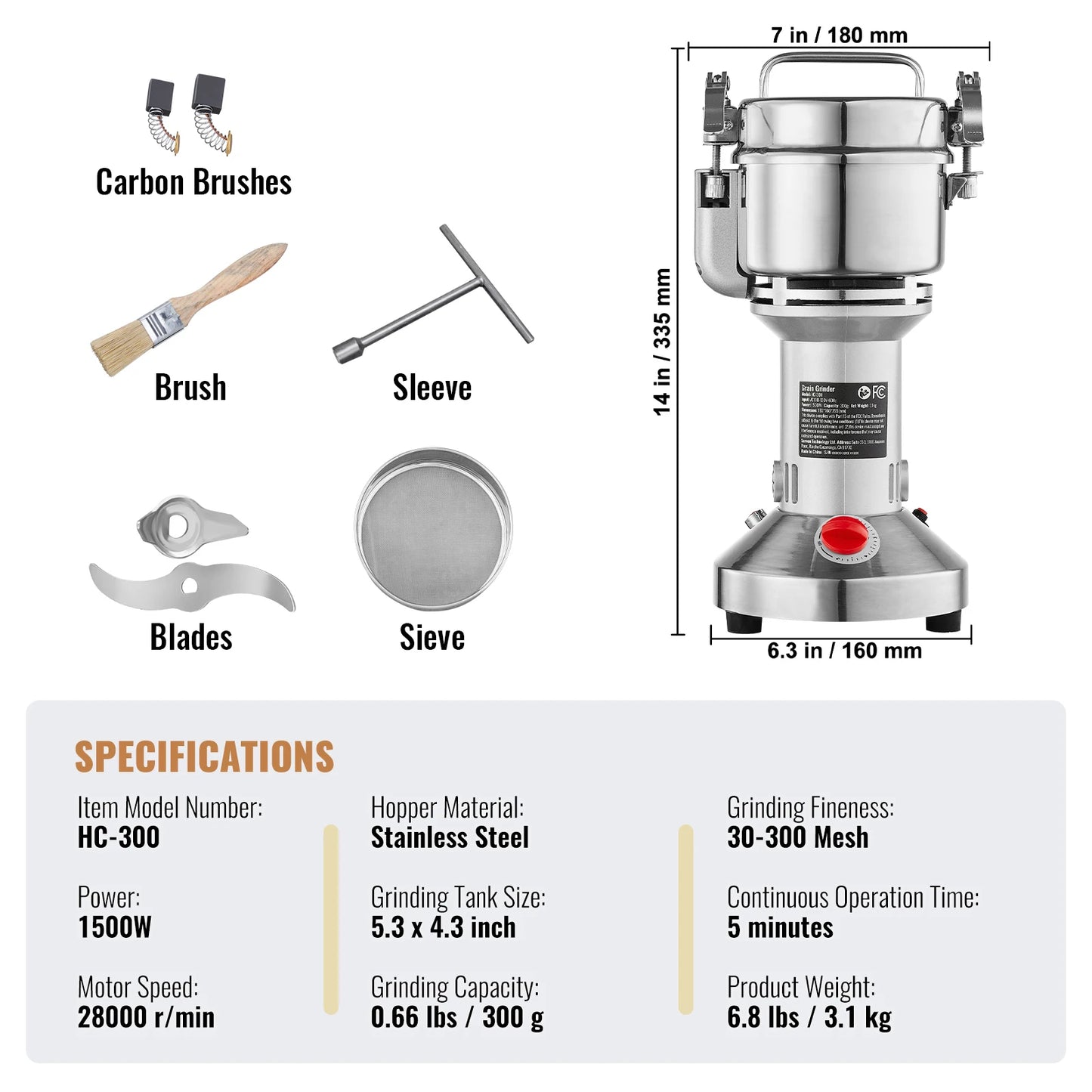 VEVOR Electric Grain Mill Grinder For Dry Herbs Spices Coffee