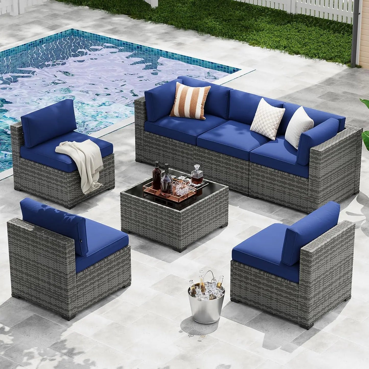 Xiaolang 7-Piece Patio Furniture Set Wicker Rattan Cushioned Outdoor