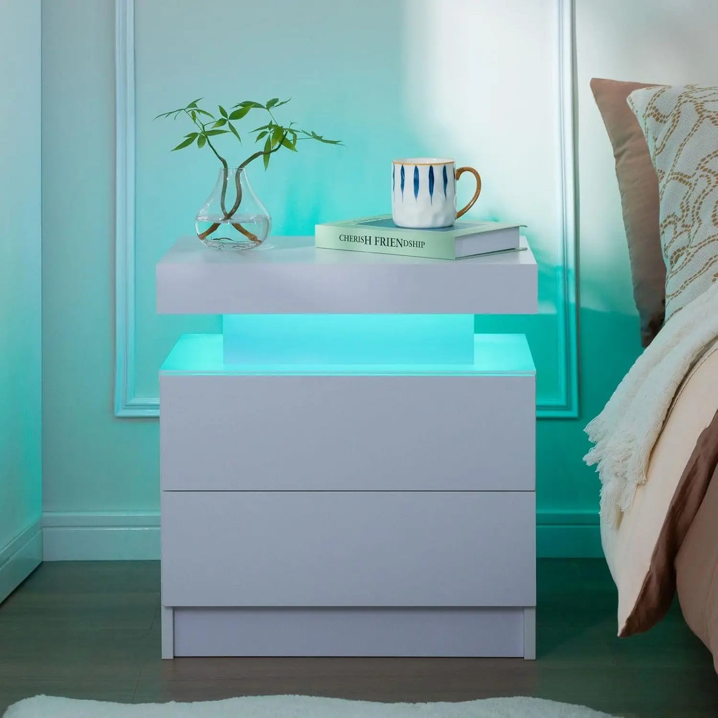 XMSJ Nightstand Set With LED Light And Two Drawers Bedside