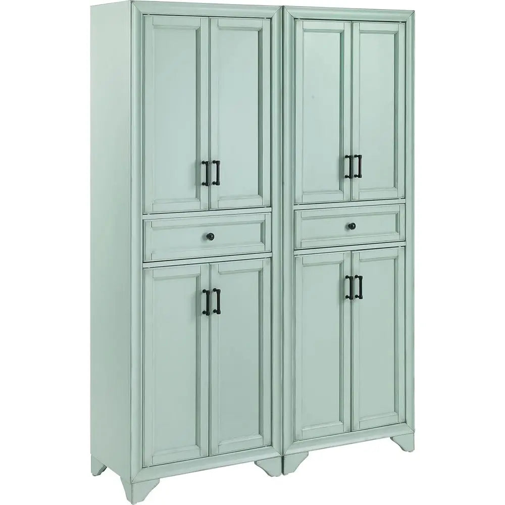 Tara 2-Piece Pantry Storage Cabinet Set with Shelves, Kitchen, Dining, or Laundry Room, Distred Seaoam Blue