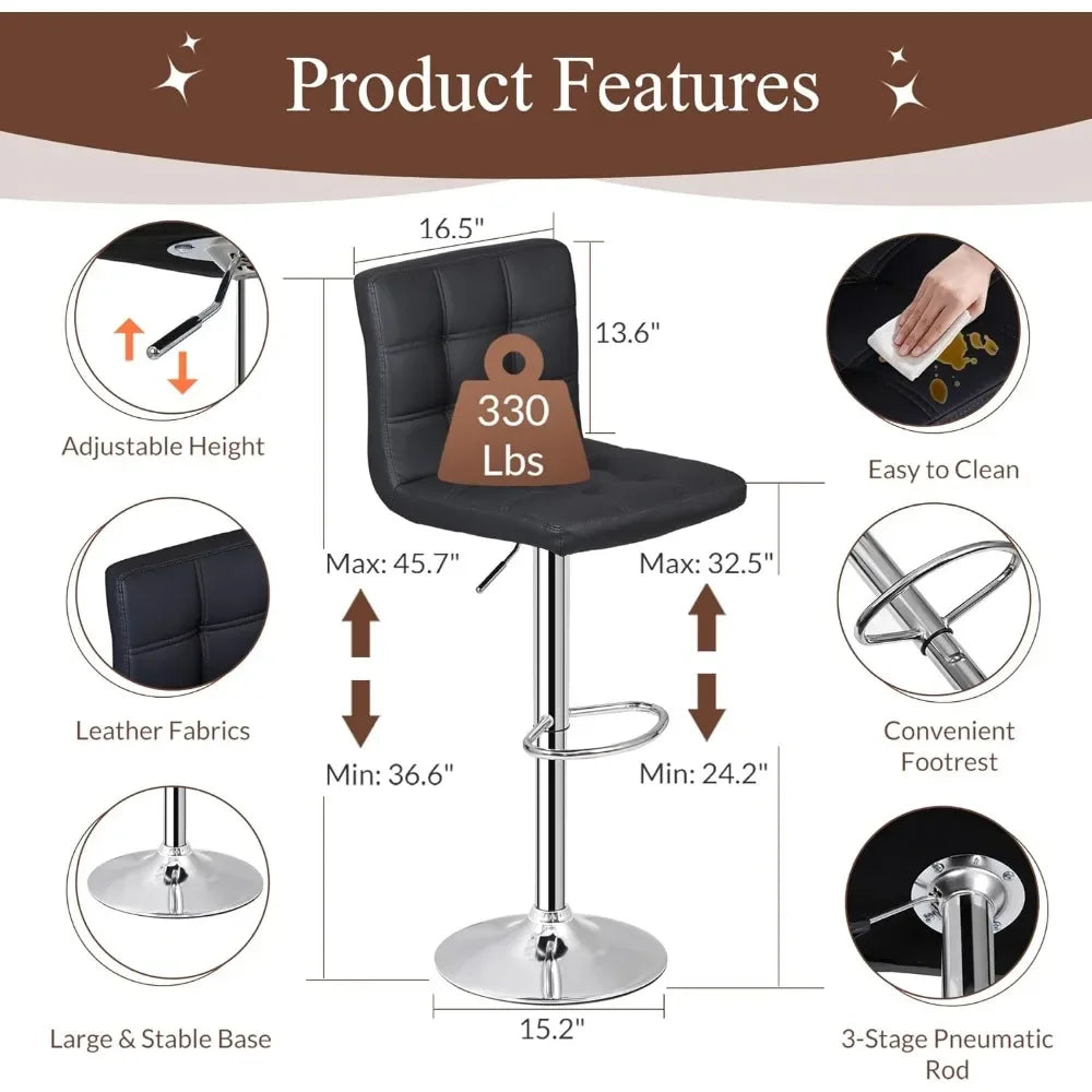 Set Of 4 Adjustable Swivel Barstools In PU Leather