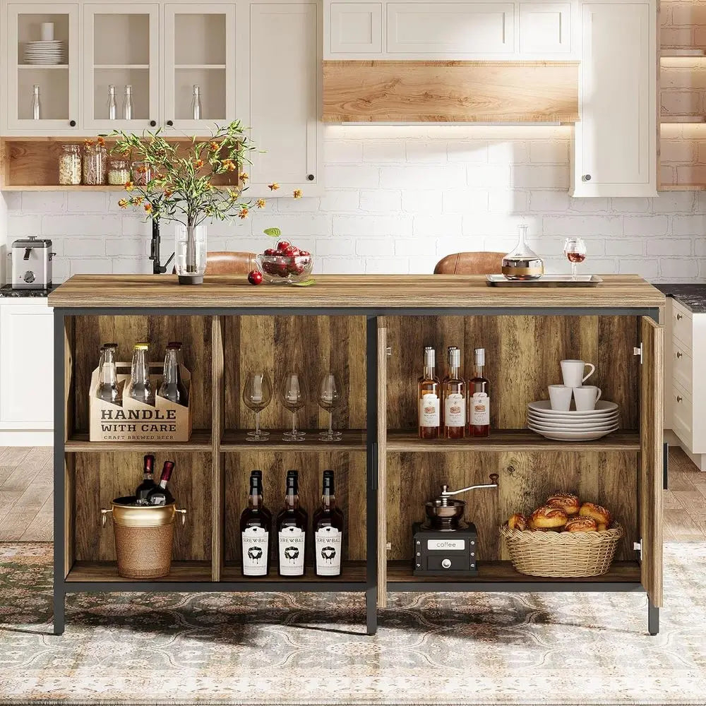 LZJV Industrial Rustic Wood Bar Table With Two Tier Shelves