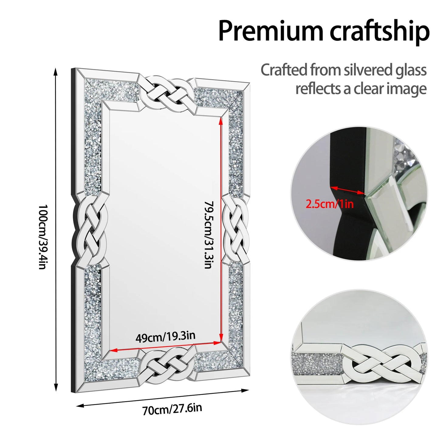 Crystal Diamond Vanity Wall Hanging Mirror For Bedroom