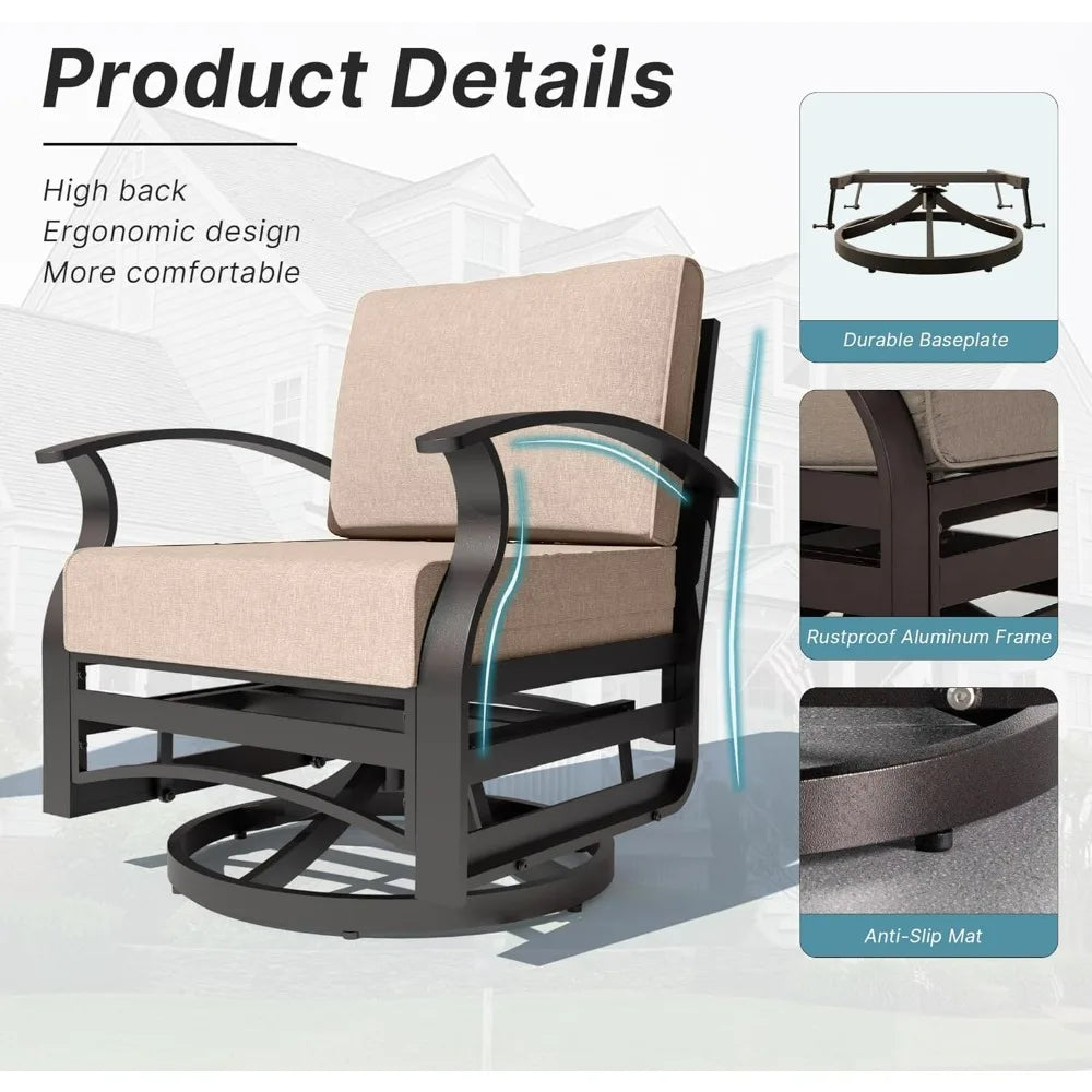 Outdoor Aluminum Patio Furniture Set With Swivel Gliders And Glass Table