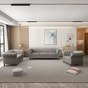 DAFIFY Velvet Chesterfield Living Room Set Sofa Loveseat Chair