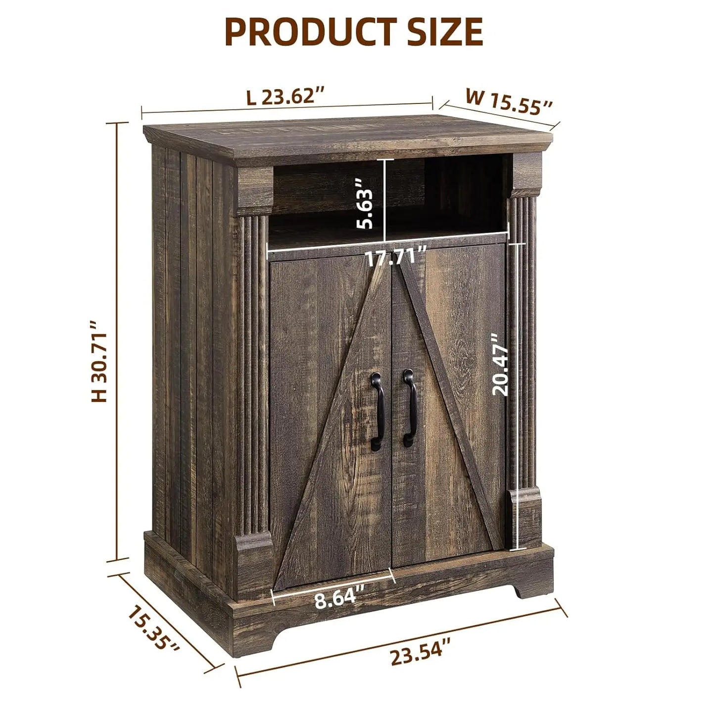 Wooden Storage Cabinet With Oak Barn Door And Shelf