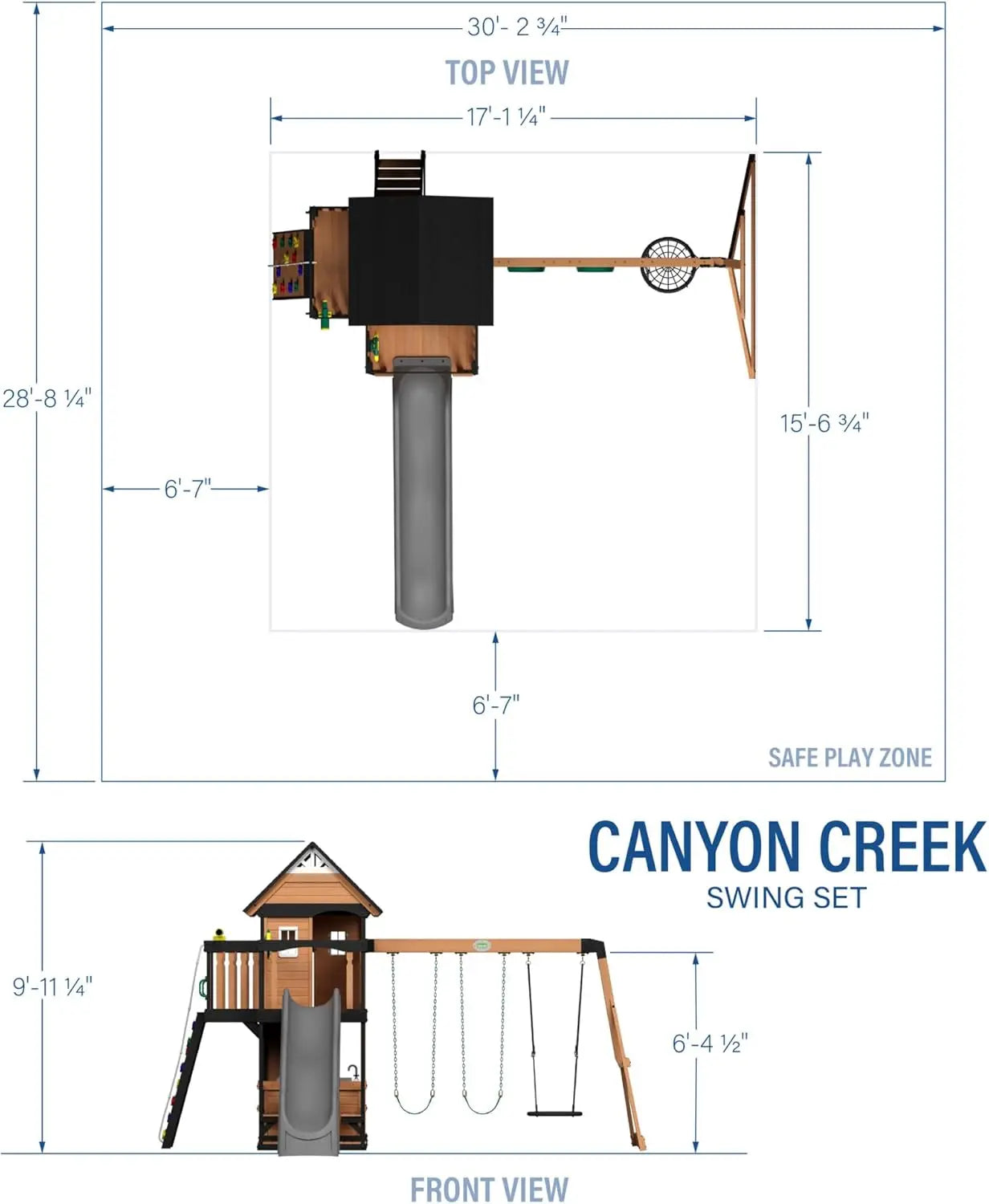 Cedar Wood Swing Set With Wave Slide and Play Kitchen