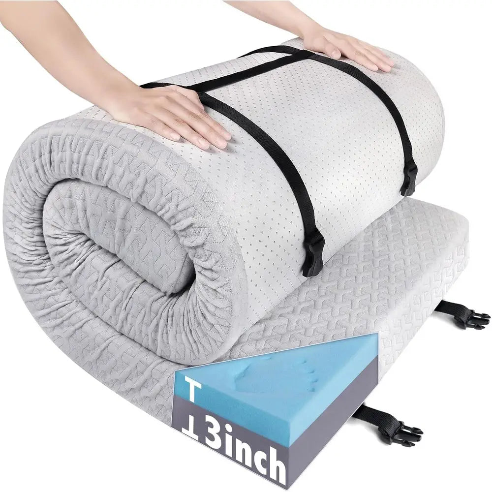 3 Inch Thick Camping Mattress Pad with Waterproof Cover, Portable Roll-Up Floor Mat for Outdoor, Travel, and Truck Bed Tent