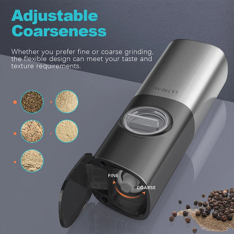 Ultrean Electric Salt And Pepper Grinder With Adjustable Fineness Lids