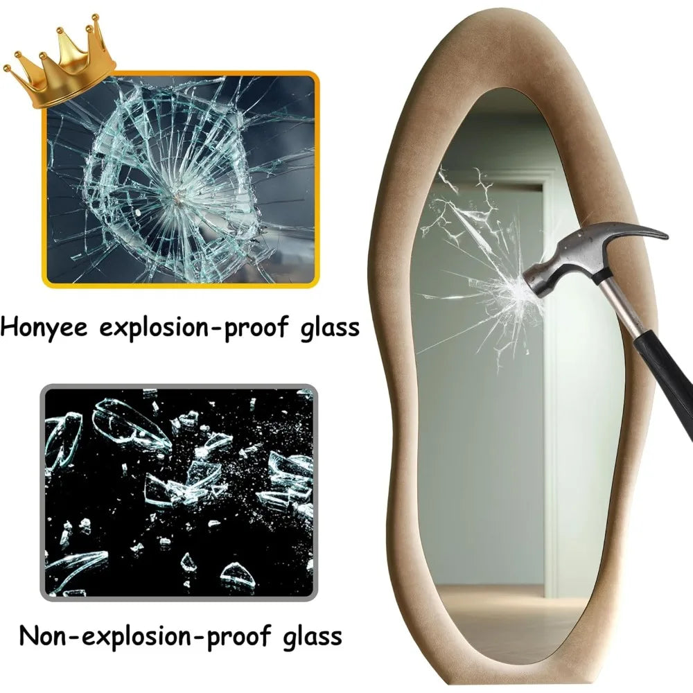 Wave Mirror With Wooden Flannel-Wrapped Frame For Bedroom Decor