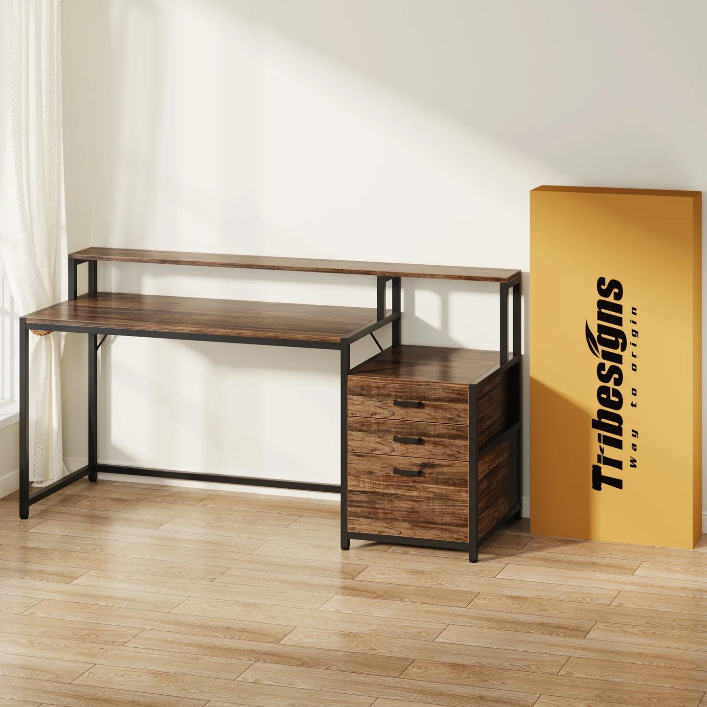 Tribesigns Ergonomic Computer Desk With File Drawer And Monitor Stand