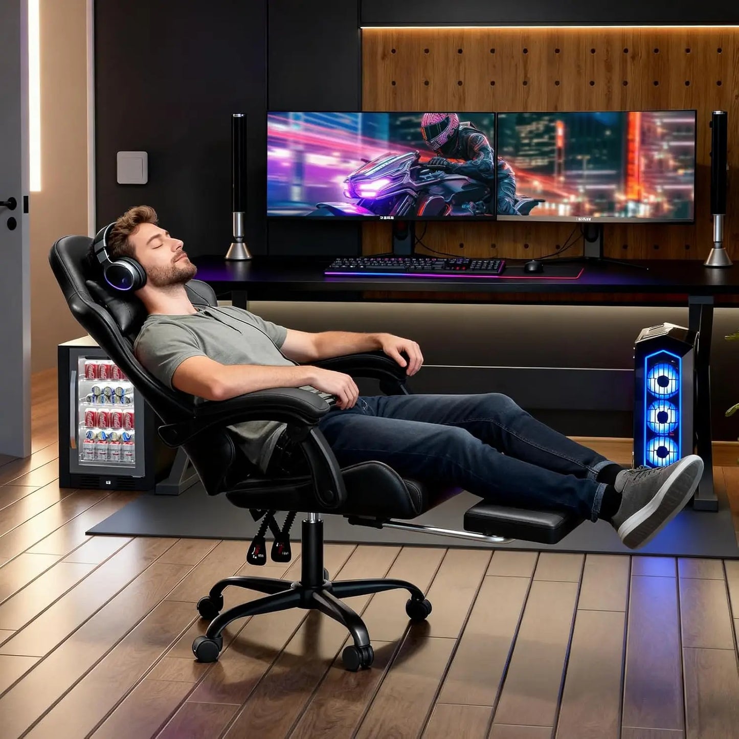 Ergonomic Gaming Chair With Height Adjustable Headrest And Footrest