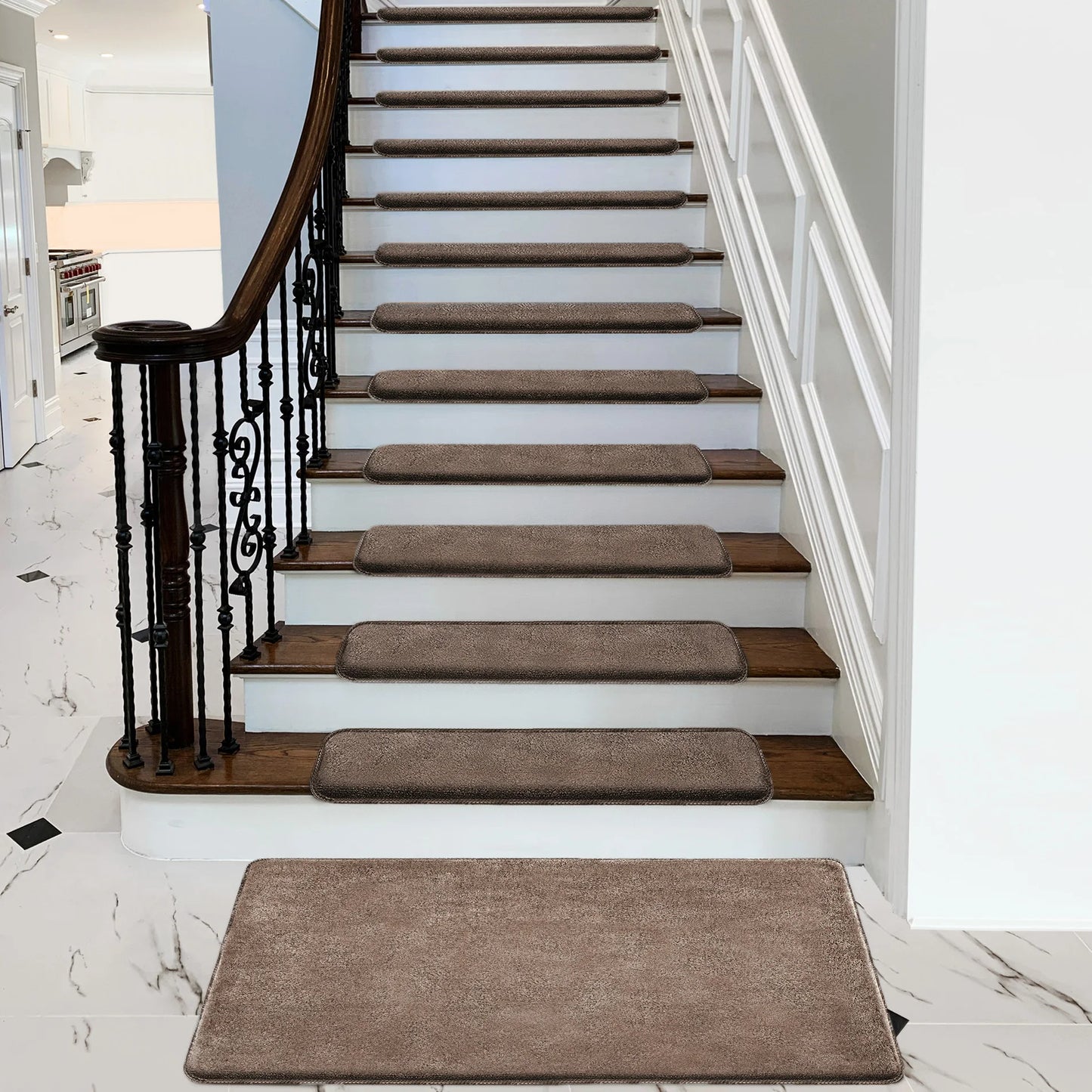 Bullnose Non Slip Stair Treads Plush Washable Self Adhesive Mats